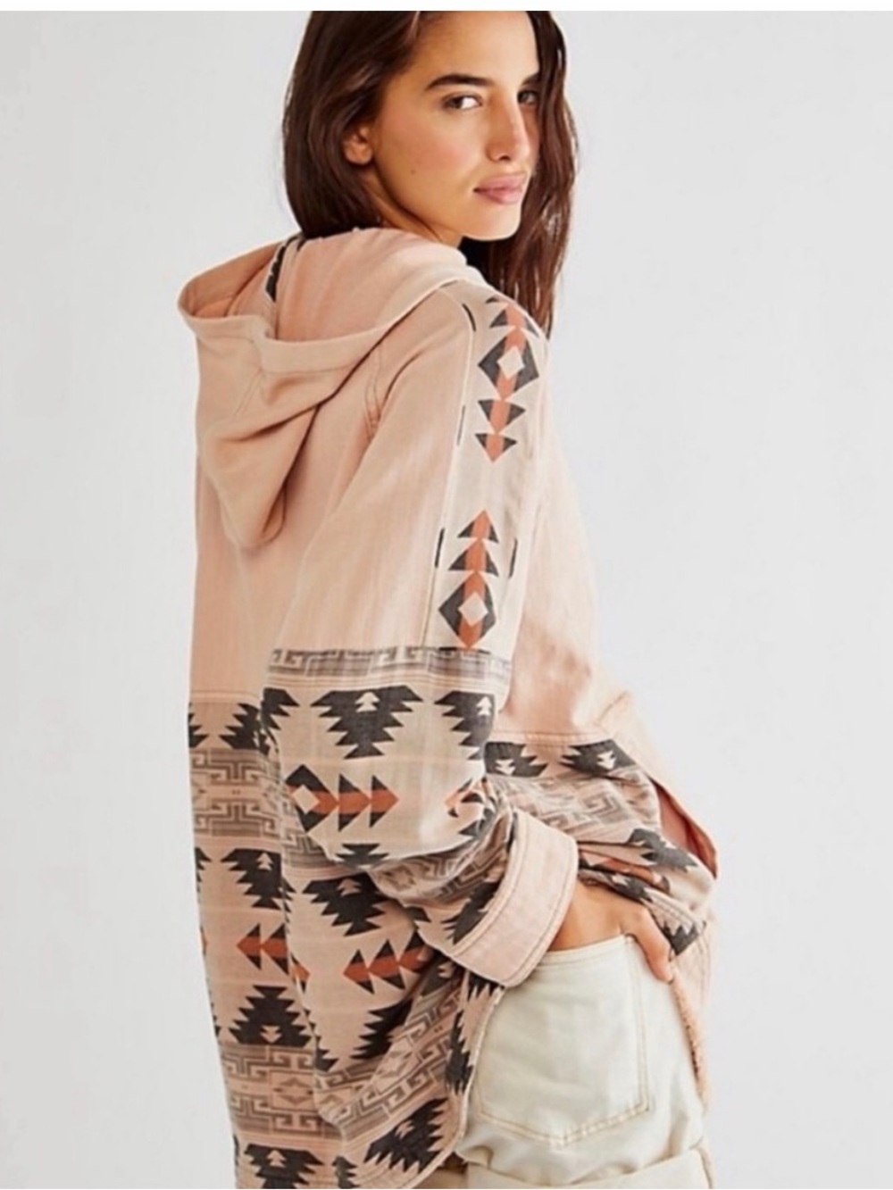 We the free aspen hooded jacket shacket Pink Aztec Sleeve Button-Up Shirt Jacket - Picture 2 of 9